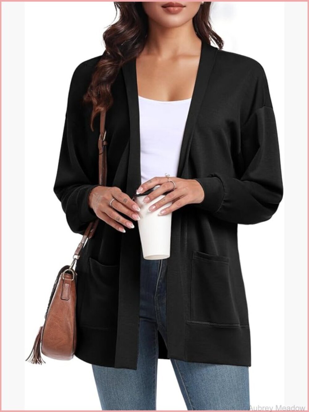Open Front Cardigan with Pockets Long Sleeve Knit Soft Outwear